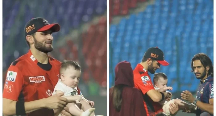 میچ میں فتح کے بعد شاہین آفریدی اور انشا کے بیٹے کی اسٹیڈیم سے پہلی بار تصاویر وائرل