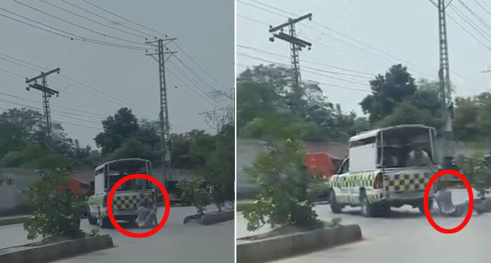 پشاور: ٹریفک پولیس کی گاڑی سے گھسیٹے ہوئے شہری کی ویڈیو وائرل