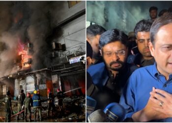 میئرکراچی کی 23گھنٹے بعد آگ سے تباہ شدہ گل پلازہ آمد، شہریوں کا احتجاج