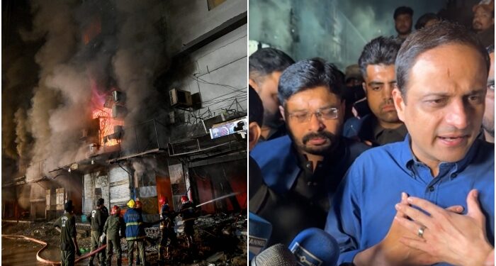 میئرکراچی کی 23گھنٹے بعد آگ سے تباہ شدہ گل پلازہ آمد، شہریوں کا احتجاج